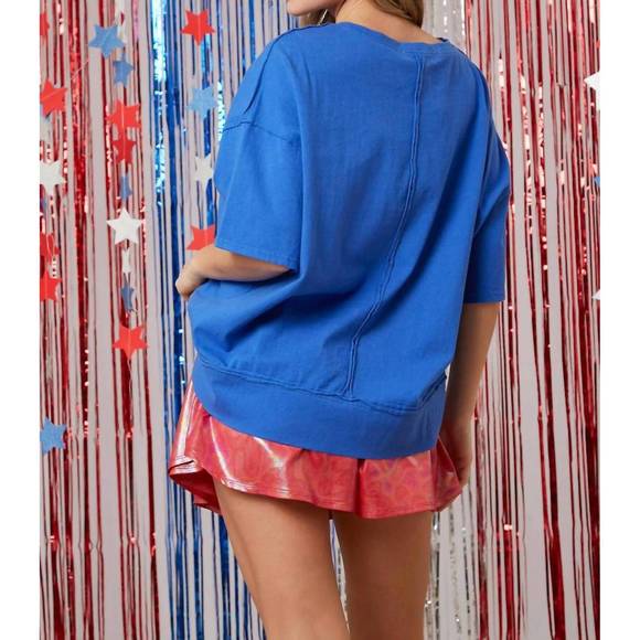 NEW PEACH LOVE star sequin embroidery tee in blue - Picture 3 of 5